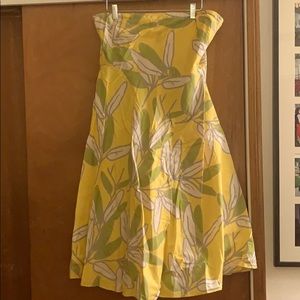 Yellow print strapless dress